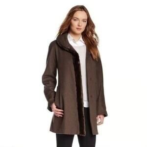 ELLEN TRACY Faux Fur Kimono Coat Mocha Brown-Size 10